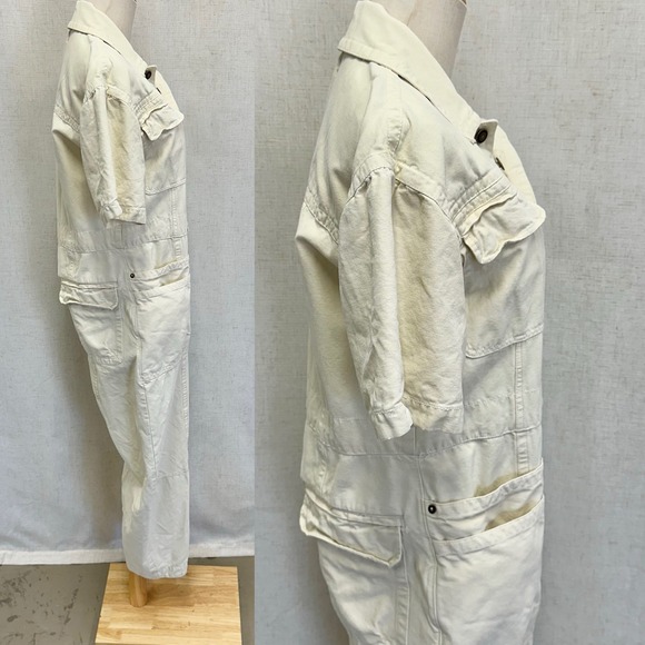 Free People Maxie Washed Coveralls Cream Denim Utility Jumpsuit Size 6 - Picture 9 of 16